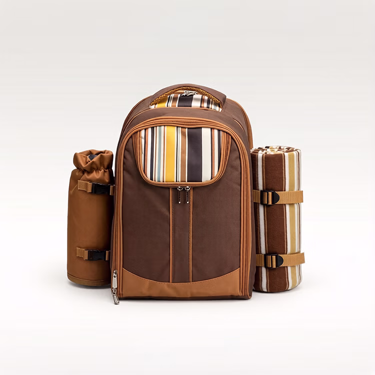 4-Person Picnic Backpack Set - Insulated Cooler Compartment with Wine Bag & Picnic Blanket for Outdoor Dining