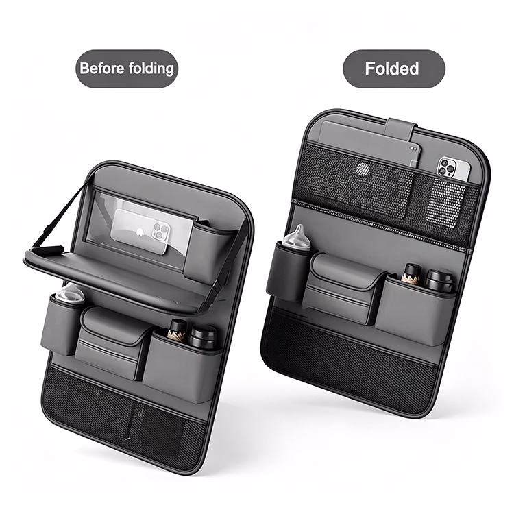 Luxury Sports PU Leather Car Back Seat Organizer with Foldable Table Board, Back Mounted Rear Seat Storage Bag – Custom Color – photo 2
